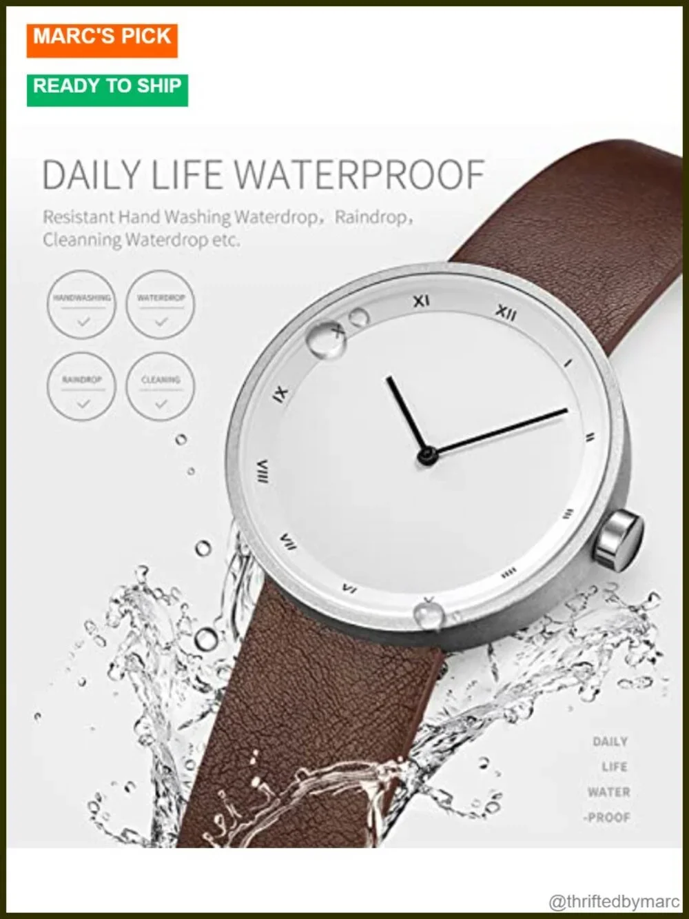 Minimalist Large Dial Quartz Roman Numeral Waterproof Leather Watch